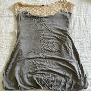 Free People Gray and Cream Lace Tank Top